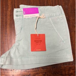 Khaki Seafoam green short shorts.  Juniors size 5. Mossimo brand low rise shorts